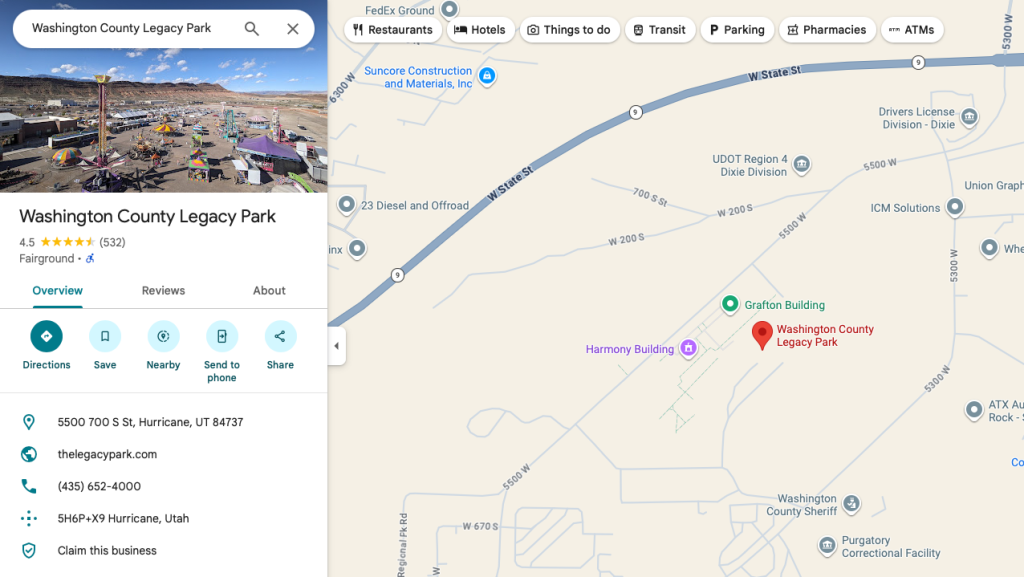 How to find Legacy Park in Washington County, Utah.